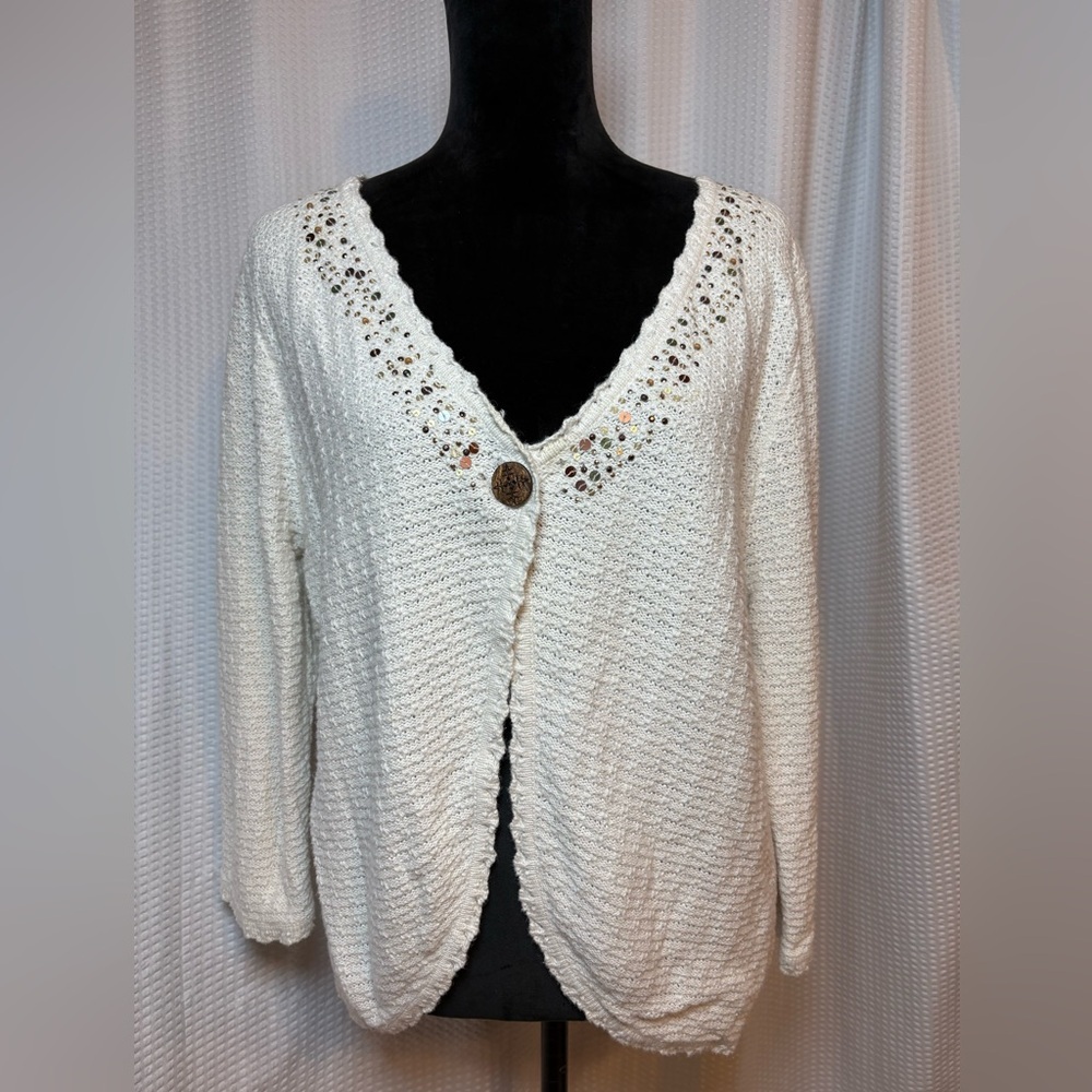CJ Banks 100% cotton hand embroidered v-neck 3/4 sleeve cardigan cottagecore 1X